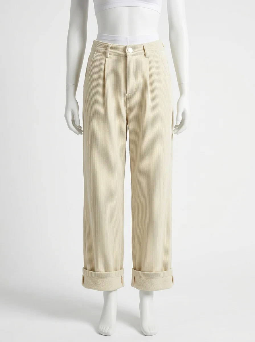 Pantalon velours ample vintage taille haute quotidien femme - Vue 1 - Pantalon velours