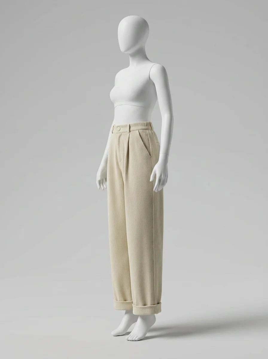 Pantalon velours ample vintage taille haute quotidien femme - Vue 2 - Pantalon velours