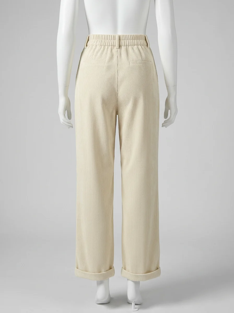 Pantalon velours ample vintage taille haute quotidien femme - Vue 3 - Pantalon velours