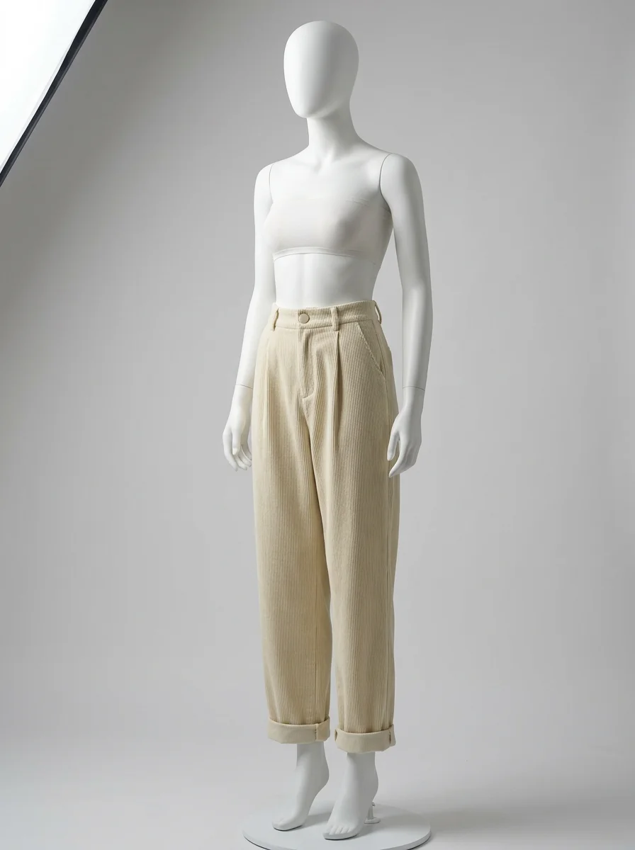 Pantalon velours ample vintage taille haute quotidien femme - Vue 5 - Pantalon velours