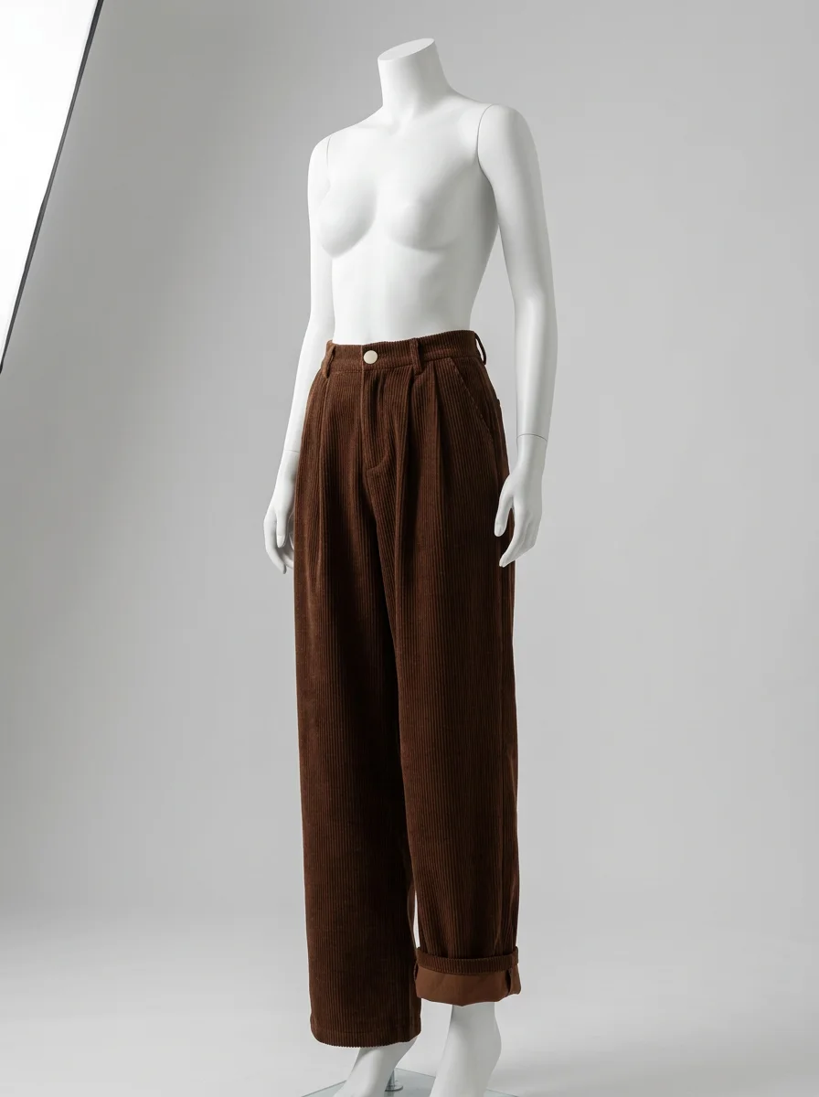 Pantalon velours ample vintage taille haute quotidien femme - Vue 6 - Pantalon velours