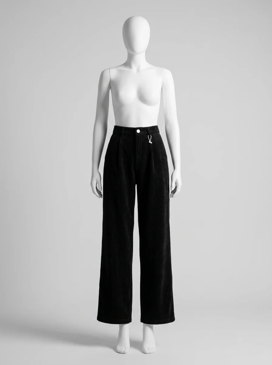 Pantalon velours ample vintage taille haute quotidien femme - Vue 7 - Pantalon velours