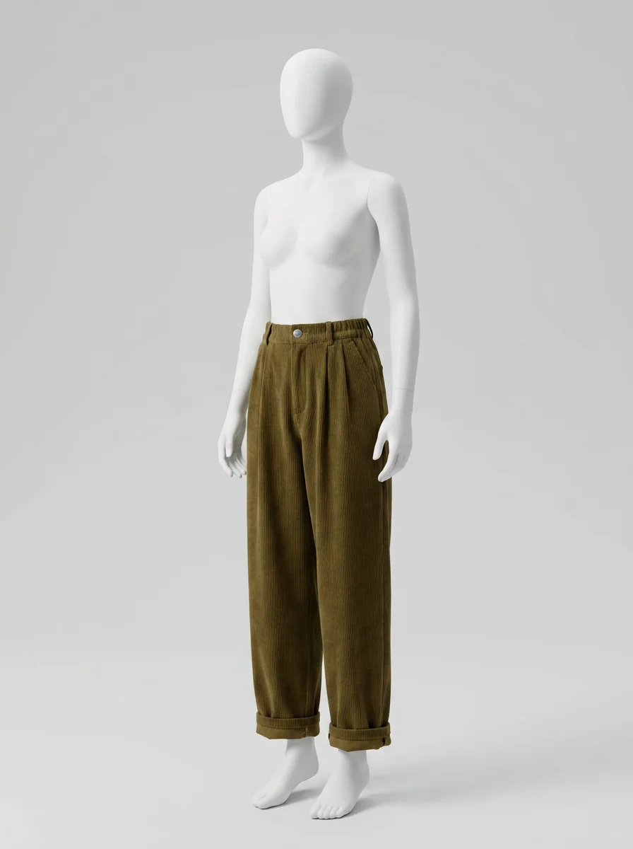 Pantalon velours ample vintage taille haute quotidien femme - Vue 8 - Pantalon velours