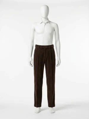 Pantalon velours coton double pince homme coupe droite ample - Vue 1 - Pantalon velours