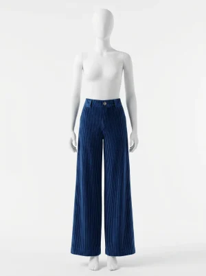 Pantalon velours plissé taille haute large femme - Vue 1 - Pantalon velours