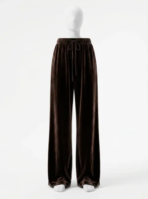 Pantalon velours soie luxe coupe droite fluide femme - Vue 1 - Pantalon velours