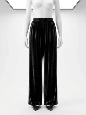 Pantalon velours soie mûrier large femme élégant fluide - Vue 1 - Pantalon velours